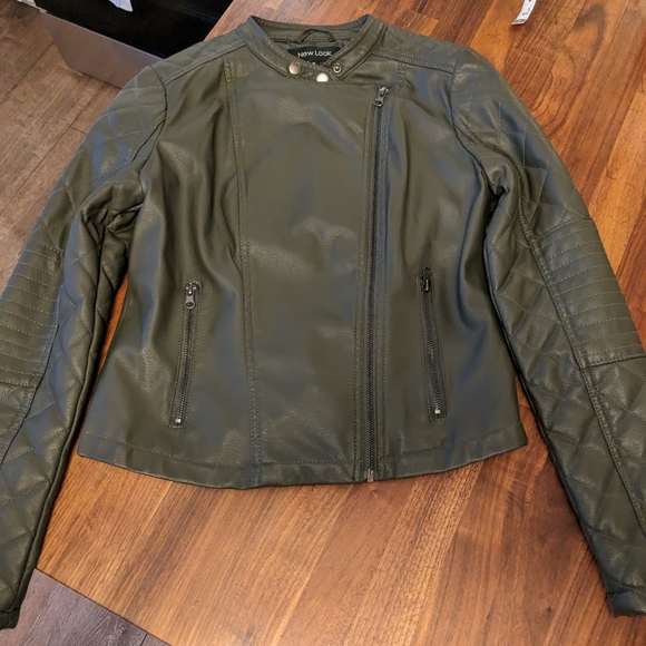 Vegan Leather Olive Green Moto jacket size M - Picture 11 of 12